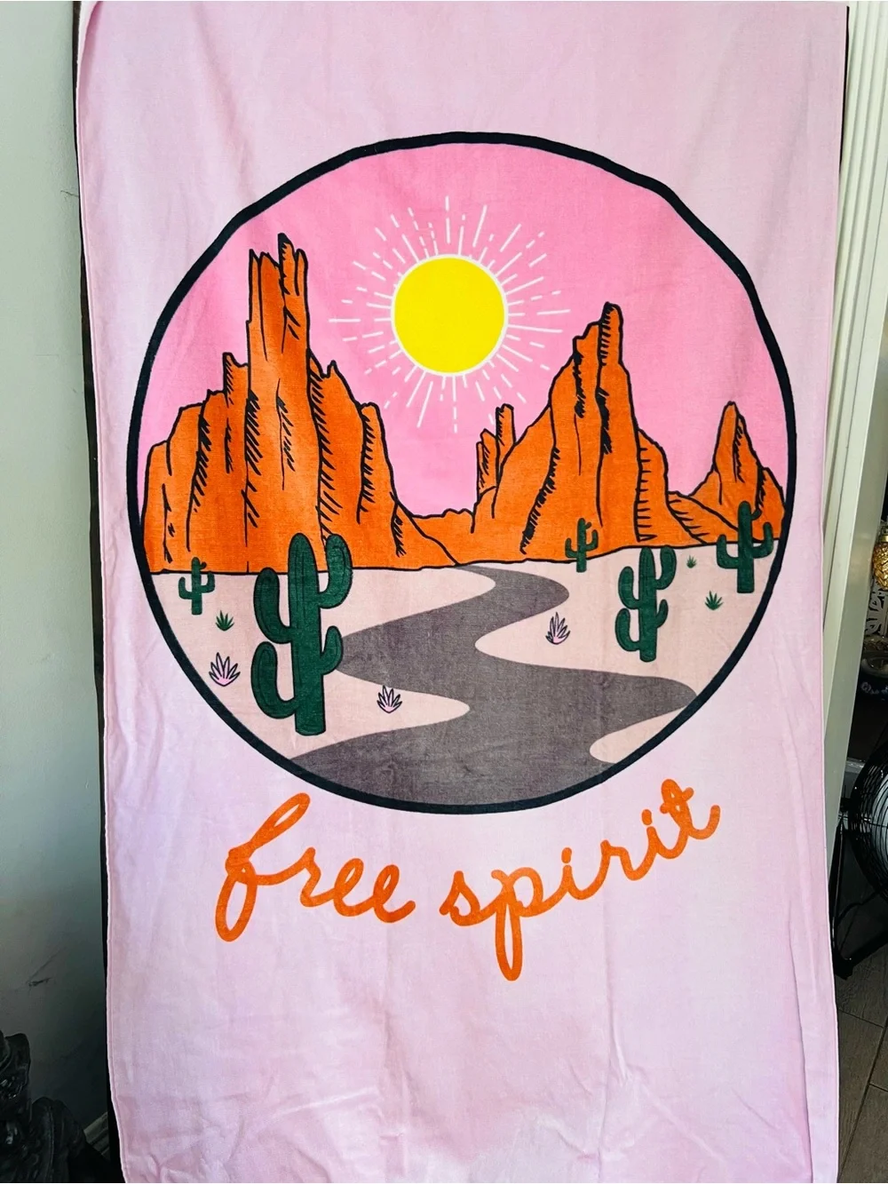 Free Spirit Pink Desert Theme Graphic Beach Towel - Brand new!!